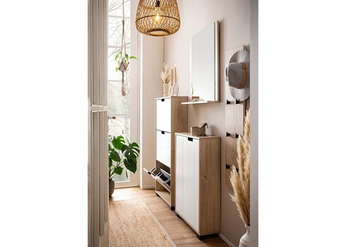 Jalatsikapp EMMIK mattvalge / tamm, 60x20xH85 cm