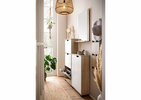 Jalatsikapp EMMIK mattvalge / tamm, 60x20xH124 cm