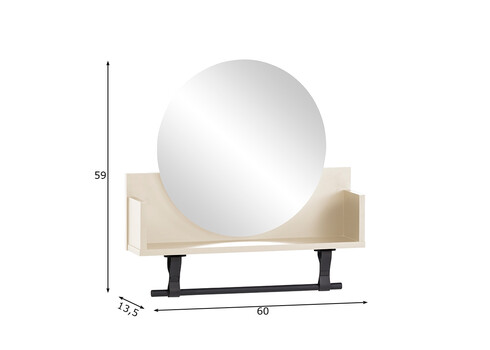 Riiul peegliga LOVUND beež, 60x13,5xH59 cm