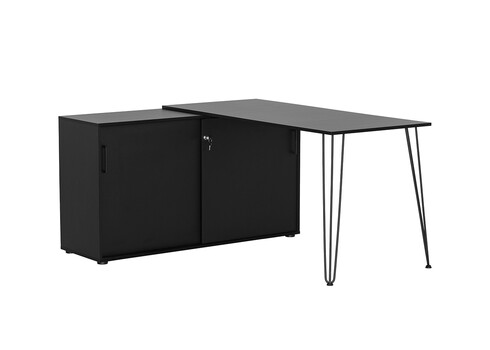 Kirjutuslaud kapiga EKKO mattmust, 145x130xH74 cm