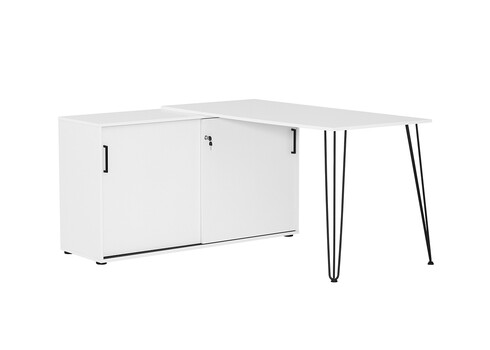 Kirjutuslaud kapiga EKKO mattvalge, 145x130xH74 cm