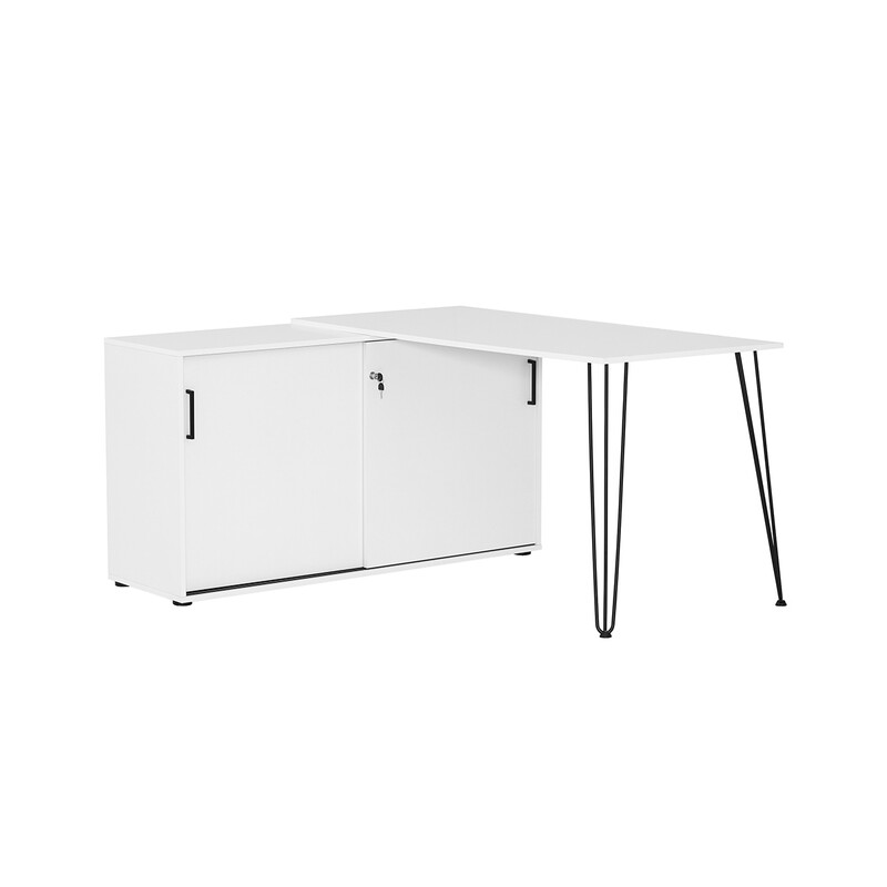 Kirjutuslaud kapiga EKKO mattvalge, 145x130xH74 cm