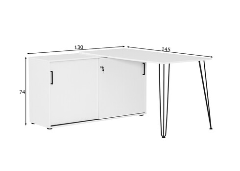 Kirjutuslaud kapiga EKKO mattvalge, 145x130xH74 cm