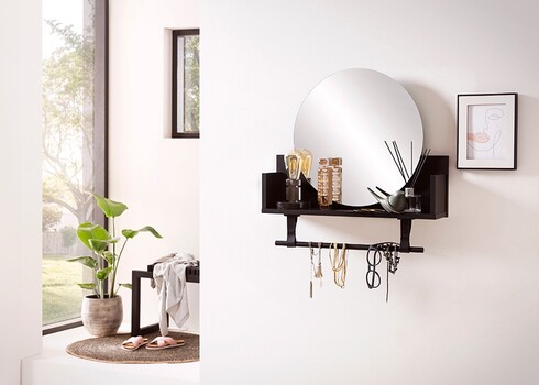 Riiul peegliga ELLA mattmust, 60x13,5xH59 cm