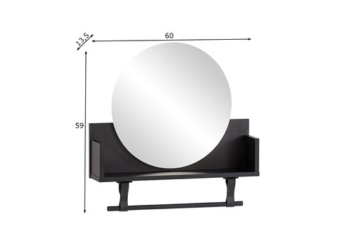 Riiul peegliga ELLA mattmust, 60x13,5xH59 cm