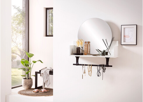 Riiul peegliga ELLA mattvalge, 60x13,5xH59 cm