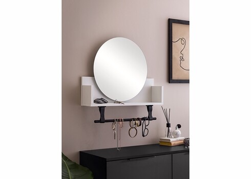 Riiul peegliga ELLA mattvalge, 60x13,5xH59 cm