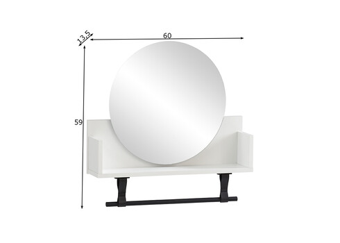 Riiul peegliga ELLA mattvalge, 60x13,5xH59 cm