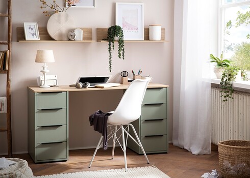 Kirjutuslaud ELMA roheline / tamm, 140x55,5xH73 cm
