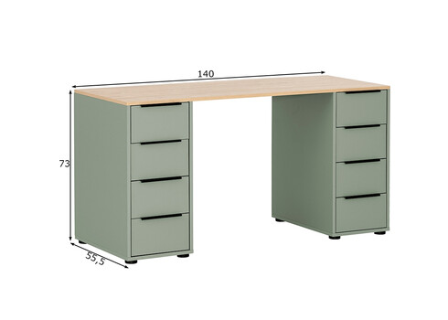 Kirjutuslaud ELMA roheline / tamm, 140x55,5xH73 cm