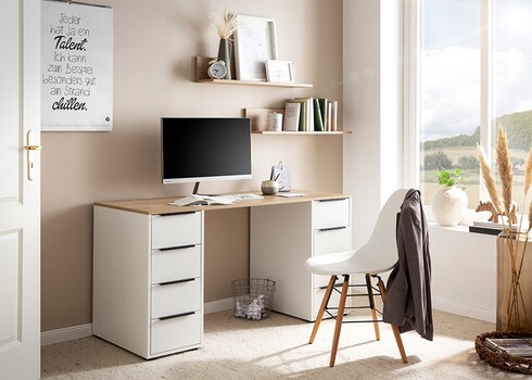 Kirjutuslaud ELMA mattvalge / tamm, 140x55,5xH73 cm