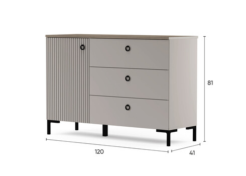 Kummut LUCREZIA hall / tamm, 120x41xH81 cm