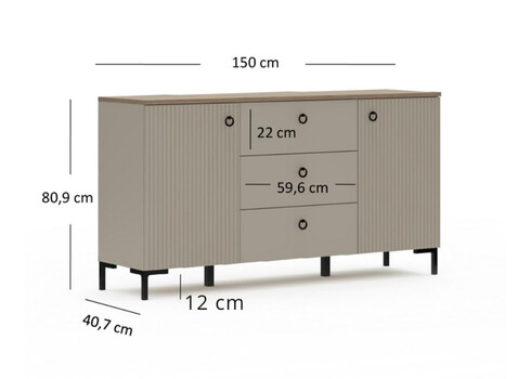 Kummut LUCREZIA hall / tamm, 150x41xH81 cm