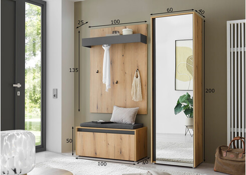 Esikukapp CITY tamm / antratsiit, 60x40xH200 cm