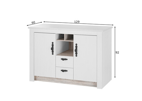 Köögikapp FLORNEZ valge mänd / mänd, 129x60xH92 cm