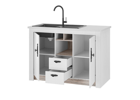 Köögikapp FLORNEZ valge mänd / mänd, 129x60xH92 cm