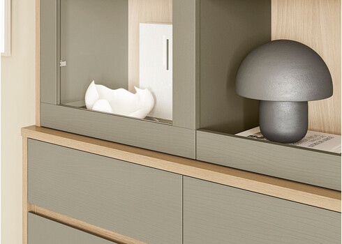 Puhvetkapp STRANDA hallikasroheline / tamm, 164x30xH195 cm