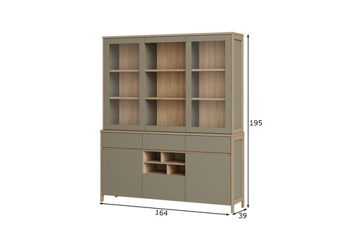 Puhvetkapp STRANDA hallikasroheline / tamm, 164x30xH195 cm