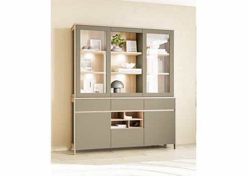 Puhvetkapp STRANDA hallikasroheline / tamm, 164x30xH195 cm