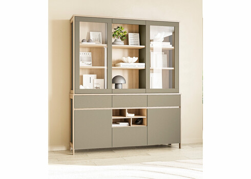 Puhvetkapp STRANDA hallikasroheline / tamm, 164x30xH195 cm