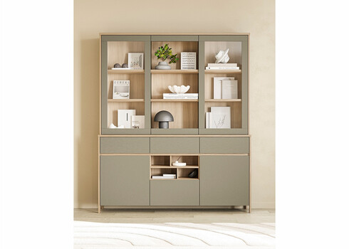 Puhvetkapp STRANDA hallikasroheline / tamm, 164x30xH195 cm