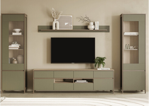 Vitriinkapp STRANDA hallikasroheline / tamm, 58x39xH195 cm