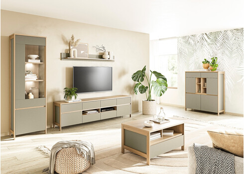 Vitriinkapp STRANDA hallikasroheline / tamm, 58x39xH195 cm