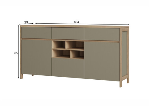 Kummut STRANDA hallikasroheline / tamm, 164x39xH85 cm