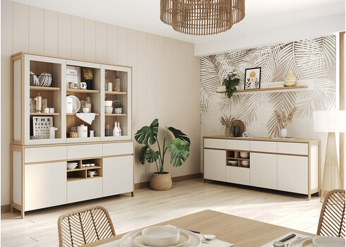 Puhvetkapp STRANDA valge / tamm, 164x39xH195 cm