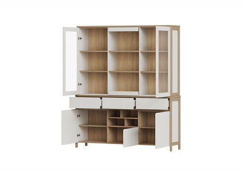 Puhvetkapp STRANDA valge / tamm, 164x39xH195 cm