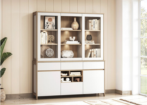 Puhvetkapp STRANDA valge / tamm, 164x39xH195 cm