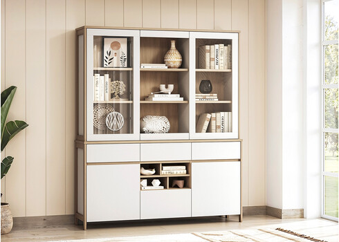 Puhvetkapp STRANDA valge / tamm, 164x39xH195 cm