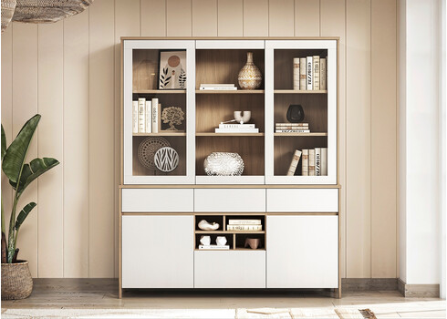 Puhvetkapp STRANDA valge / tamm, 164x39xH195 cm