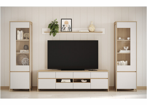 Vitriinkapp STRANDA valge / tamm, 58x39xH195 cm