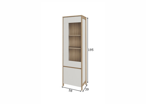 Vitriinkapp STRANDA valge / tamm, 58x39xH195 cm