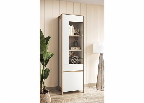 Vitriinkapp STRANDA valge / tamm, 58x39xH195 cm