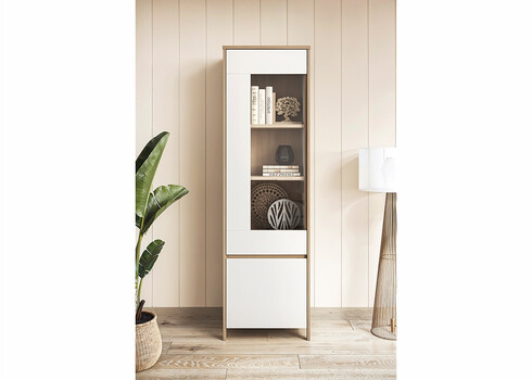 Vitriinkapp STRANDA valge / tamm, 58x39xH195 cm