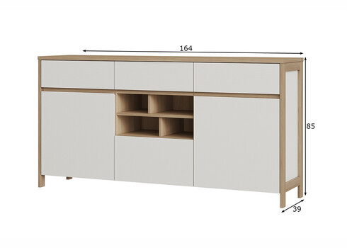 Kummut STRANDA valge / tamm, 164x39xH85 cm