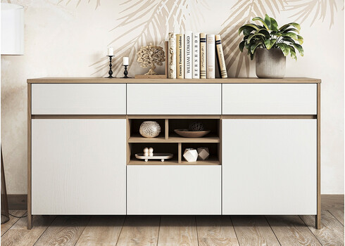 Kummut STRANDA valge / tamm, 164x39xH85 cm