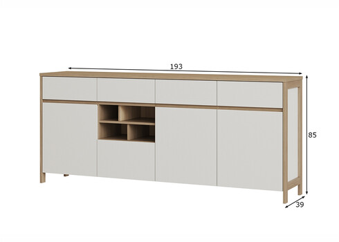 Kummut STRANDA valge / tamm, 193x39xH85 cm