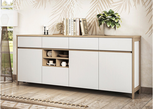 Kummut STRANDA valge / tamm, 193x39xH85 cm