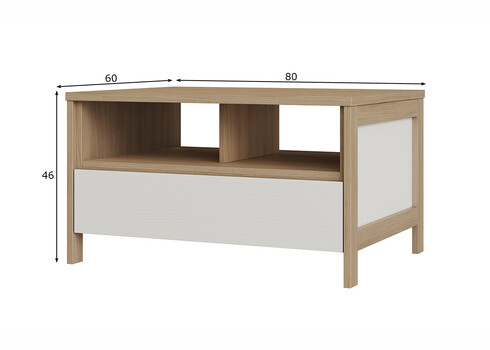 Diivanilaud STRANDA valge / tamm, 80x60xH46 cm