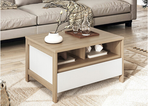 Diivanilaud STRANDA valge / tamm, 80x60xH46 cm