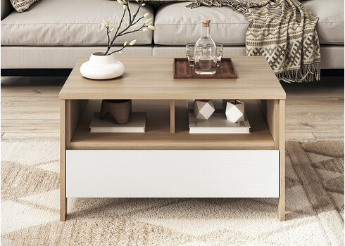 Diivanilaud STRANDA valge / tamm, 80x60xH46 cm