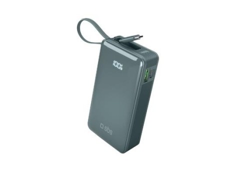 Powerbank SBS 10000mAh, 20W, LCD, integrated cable, Light blue