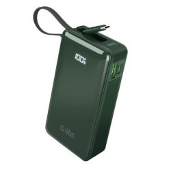 Powerbank SBS 10000mAh, 20W, LCD, integrated cable, Green