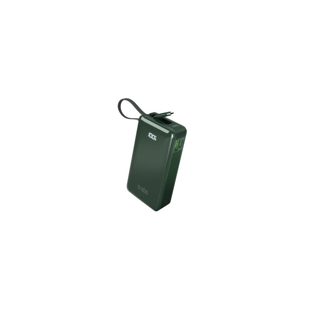 Powerbank SBS 10000mAh, 20W, LCD, integrated cable, Green