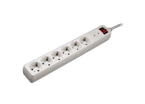 Pikendusj. Hama 6-Way, Overvoltage Protection, 1.4m, White
