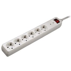 Pikendusj. Hama 6-Way, Overvoltage Protection, 1.4m, White