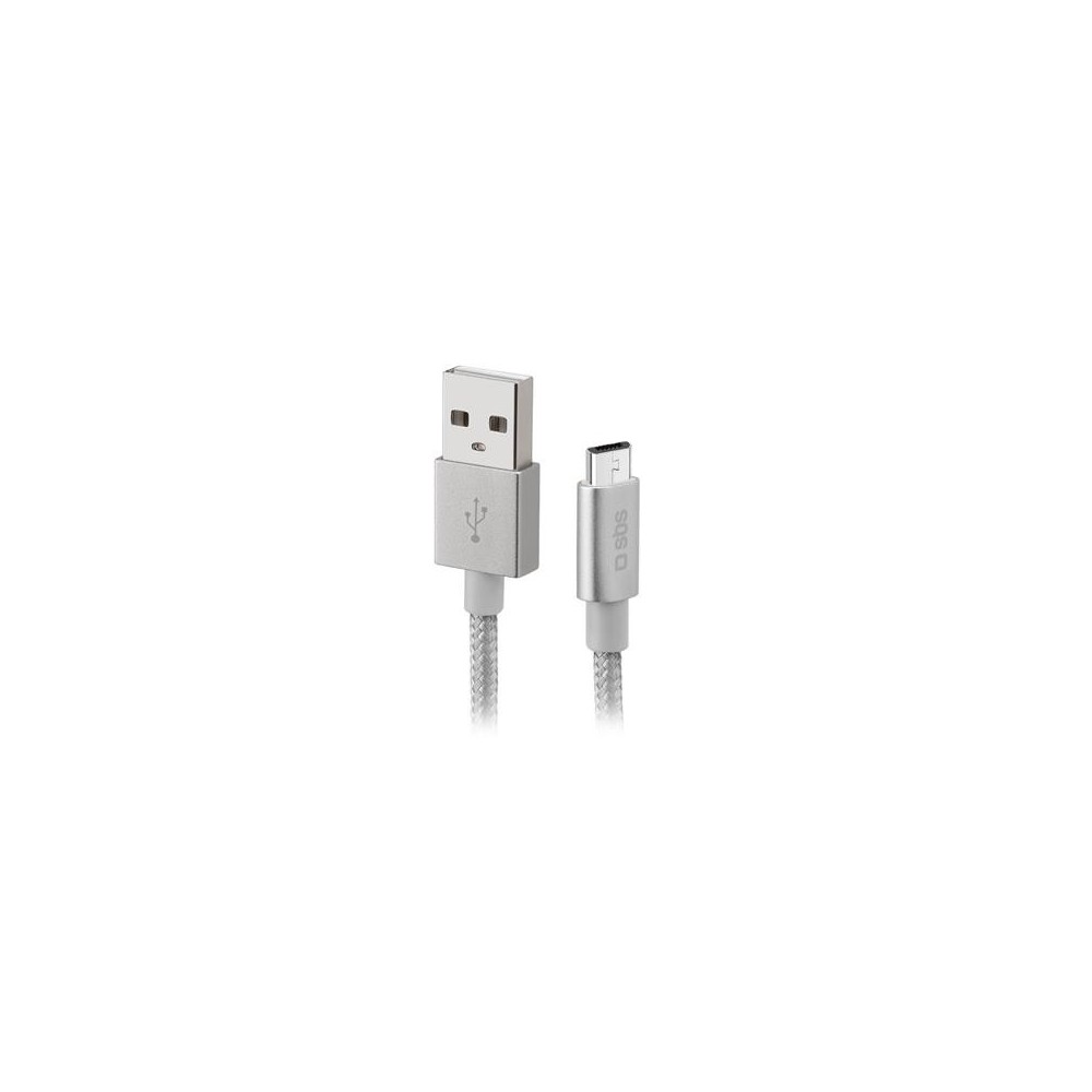 Cable SBS Braided USB-MicroUSB 1m Silver
